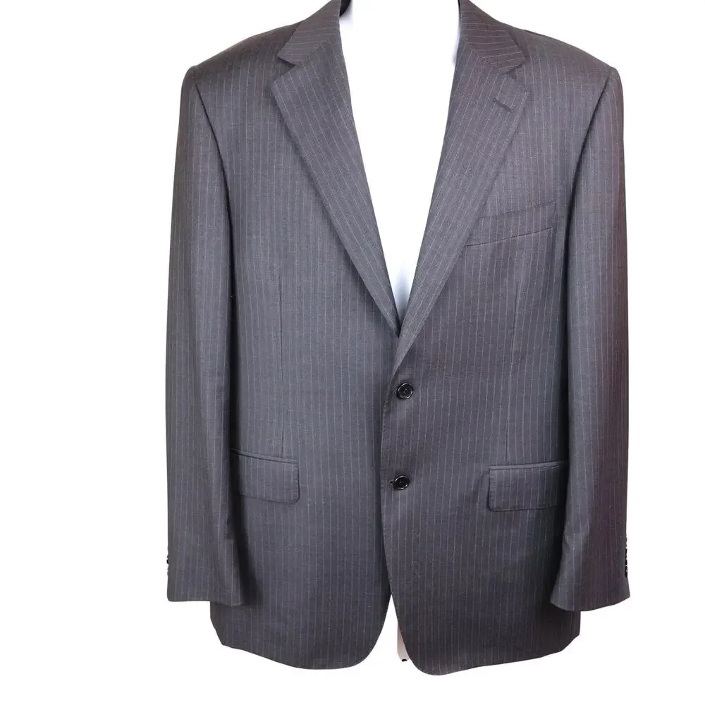Canali Charcoal grey pinstripe pure wool mens suit jacket 52